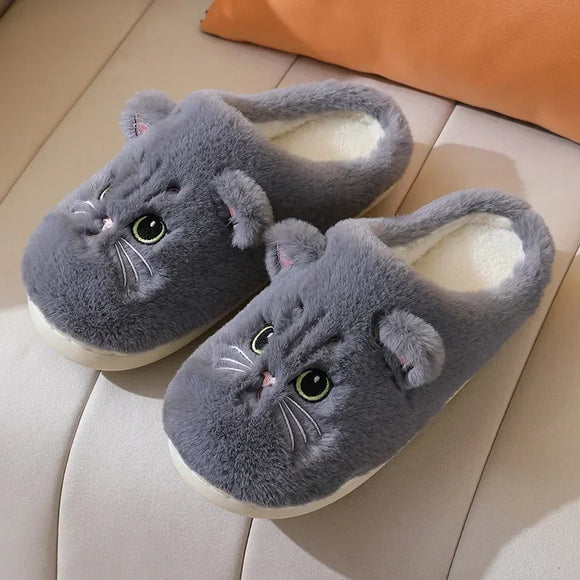 Chaussons chat pour femmes et hommes gris