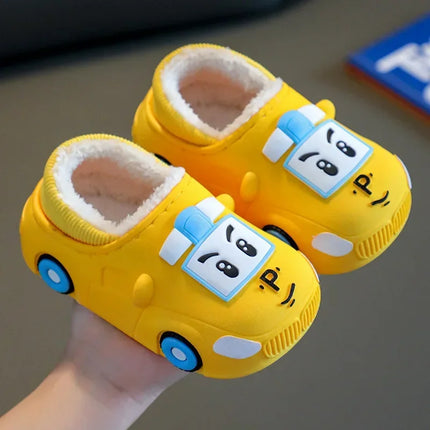 Chaussons de voiture de dessin animé pour enfants jaune