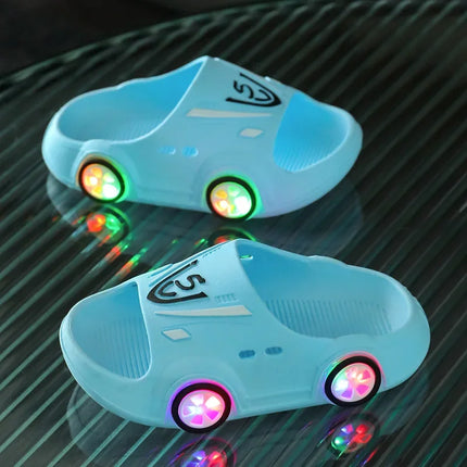 Claquettes en forme de voiture lumineuse pour enfants bleu