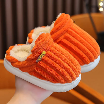 Chaussons d'hiver en peluche à rayures pour bébé orange