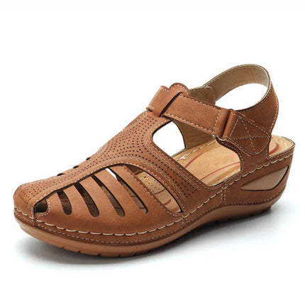 Sandales rétro compensées pour femmes marron