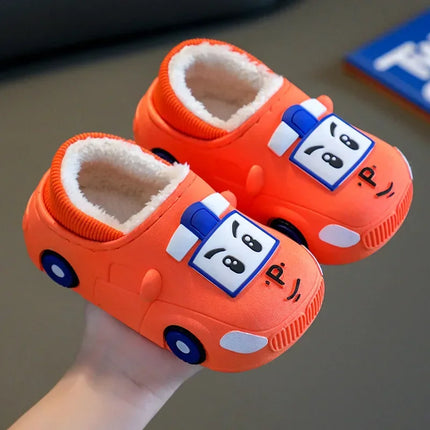 Chaussons de voiture de dessin animé pour enfants orange