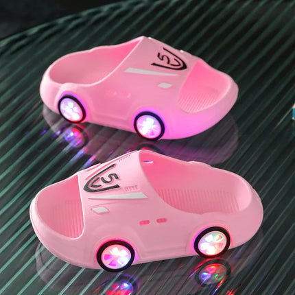 Claquettes en forme de voiture lumineuse pour enfants rose