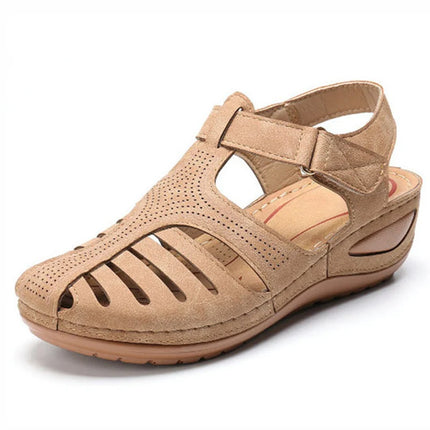 Sandales rétro compensées pour femmes beige