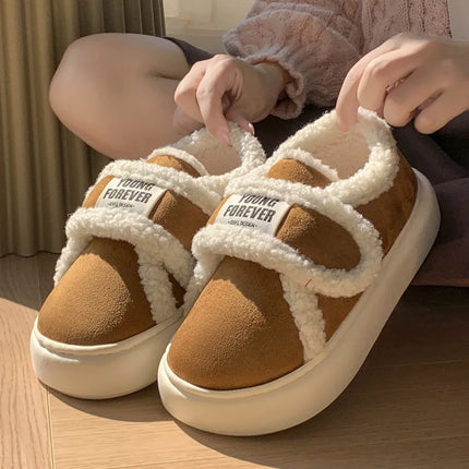Chausson à scratch pour femme beige