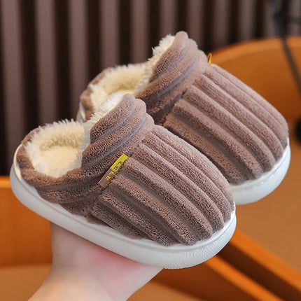 Chaussons d'hiver en peluche à rayures pour bébé marron