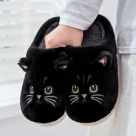 Chaussons chat pour femmes et hommes noir