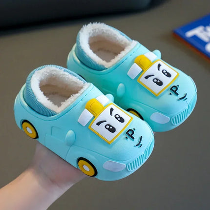 Chaussons de voiture de dessin animé pour enfants bleu ciel