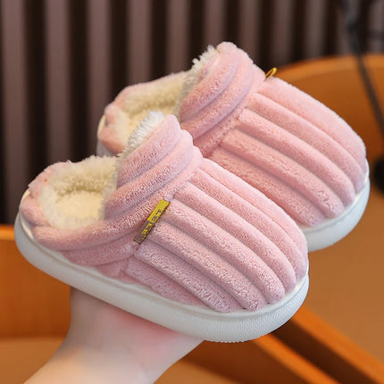 Chaussons d'hiver en peluche à rayures pour bébé rose