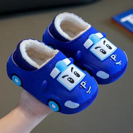 Chaussons de voiture de dessin animé pour enfants bleu