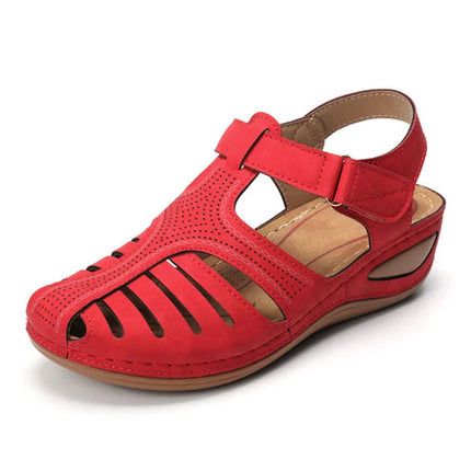 Sandales rétro compensées pour femmes rouge
